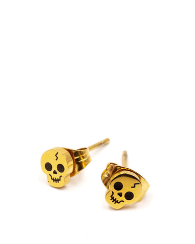 Gold Skull Micro Stud Earrings