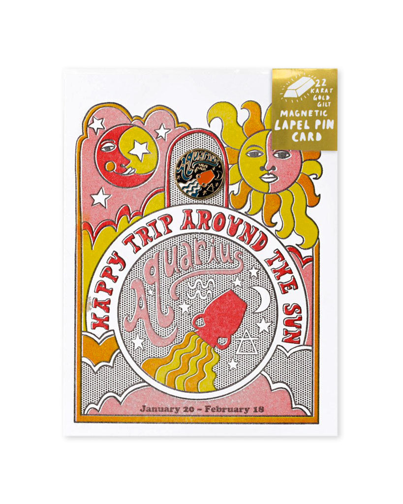 Aquarius - Astrology Birthday Card + Pin Combo-Yellow Owl Workshop-Strange Ways