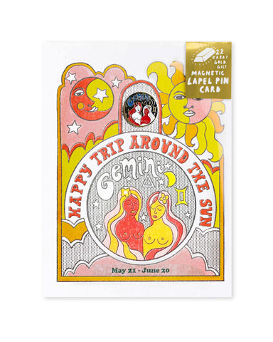 Gemini - Astrology Birthday Card + Pin Combo