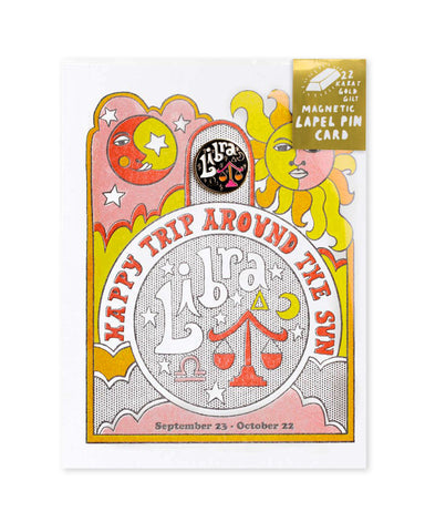 Libra - Astrology Birthday Card + Pin Combo
